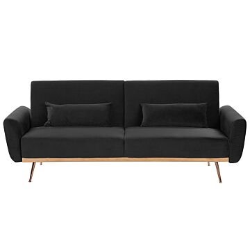 Sofa Bed Black Velvet 3 Seater Metal Legs Additional Cushions Retro Beliani