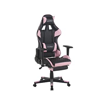 Gaming Chair Black Pink Faux Leather 126 - 136 Cm Swivel Adjustable Armrests And Height Footrest Modern Beliani