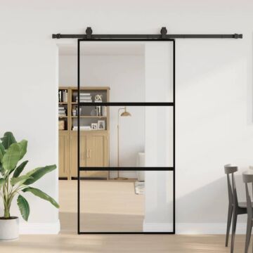 Vidaxl Sliding Door With Hardware Set Black 102.5x205 Cm Tempered Glass