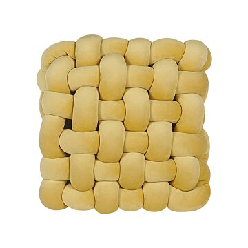 Knot Cushion Yellow Velvet 30 X 30 Cm Tied-up Plushy Square Decorative Modern Beliani