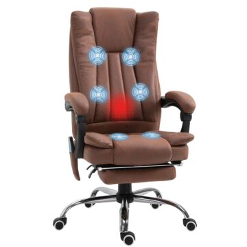 Vinsetto High Back Vibration Massage Office Chair, Heated Reclining Leathaire Fabric Computer Chair With Footrest, Brown