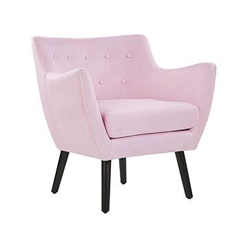 Armchair Pink Fabric Black Legs Button Back Polyester Rubberwood Modern Retro Design Beliani