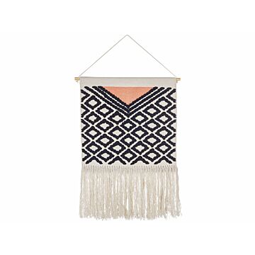 Wall Hanging Orange And Black Cotton 56 X 106 Cm Handwoven With Tassels Geometric Pattern Wall Décor Boho Style Living Room Bedroom Beliani