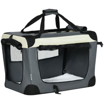 Pawhut 60cm Pet Carrier Portable Cat Carrier Foldable Dog Bag, Pet Travel Bag W/ Cushion For Miniature Dogs, Grey