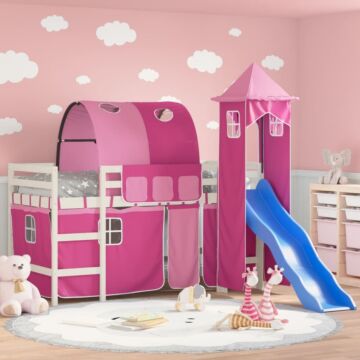 Vidaxl Kids' Loft Bed With Tower Pink 80x200 Cm Solid Wood Pine