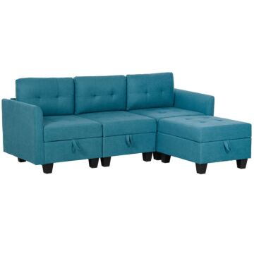 Homcom 'l' Shape Modular Sofa, With Storage - Light Blue