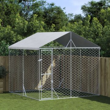 Vidaxl Outdoor Dog Kennel With Roof Silver 3x3x2.5 M Galvanised Steel