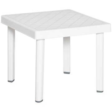 Outsunny Garden Side Table Outdoor Square Coffee End Table For Drink Snack, White