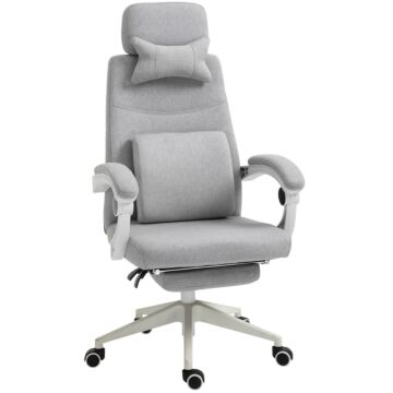 Vinsetto Home Office Chair W/ Manual Footrest Recliner Padded Modern Adjustable Swivel Seat W/ 2 Pillows Armrest Ergonomic Grey