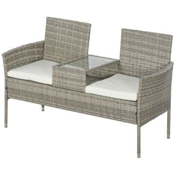Outsunny Two-seat Rattan Chair, With Middle Table - Grey