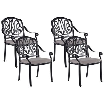 Set Of 4 Garden Chairs Black Aluminium With Vintage Cushions Beliani