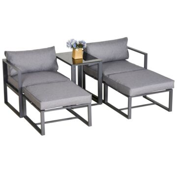 Outsunny 5 Piece Garden Conversation Set Patio Furniture Set Outdoor Sun Lounger 2 Sofas 2 Footstools End Table With Cushions