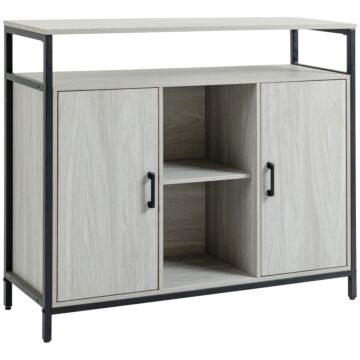 Homcom Modern Sideboard, Steel Frame Storage Cabinet With 2 Doors And Adjustable Shelves For Living Room, Hallway, Light Grey