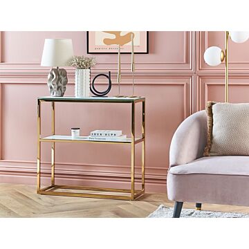 Console Table White With Gold Tempered Glass Stainless Steel 80 X 30 Cm Shelf Rectangular Glam Modern Living Room Bedroom Hallway Beliani
