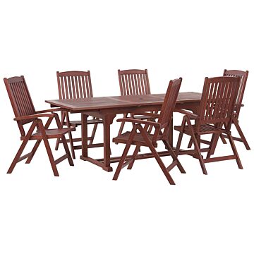 Garden Dining Set Light Acacia Wood Extending Table 6 Chairs Adjustable Backrest Folding Rustic Style Beliani
