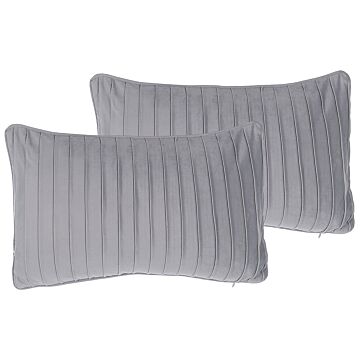 Set Of 2 Decorative Cushions Grey Striped Pattern Rectangular 30 X 50 Cm Modern Traditional Decor Accessories Beliani