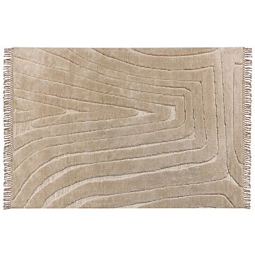 Area Rug Beige Polyester Cotton Backing 160 X 230 Cm Decorative Tassels Floor Mat Classic Design Living Room Bedroom Beliani