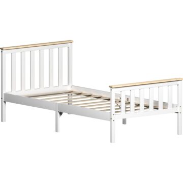 Vida Designs Milan Single Wooden Bed, High Foot, White & Pine