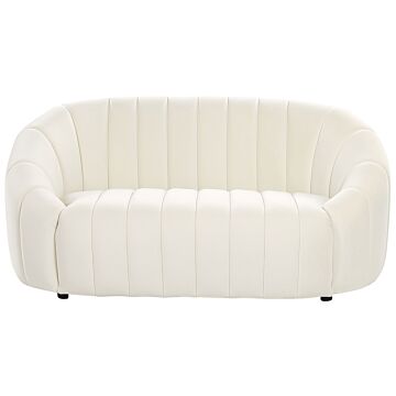 2 Seater Sofa Loveseat Off-white Velvet Contemporary Retro Design Tufted Seat Low Back Beliani