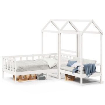 Vidaxl Day Bed And Bench Set With Roof White 90x200 Cm Solid Wood Pine