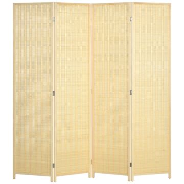 Homcom 4 Panel Folding Room Divider Screen, Wall Panel Privacy Furniture, Freestanding Paravent Partition Separator For Living Room, Bedroom And Office, 180 X 180cm, Natural