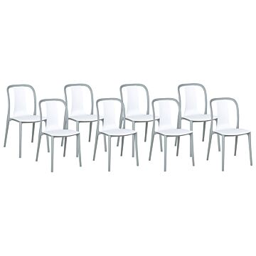 Set Of 8 Garden Chairs White And Grey Synthetic Material Stacking Armless Outdoor Patio Beliani