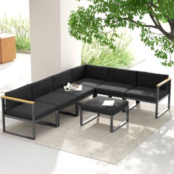 Outsunny Replacement Cushions For Rattan Furniture, 14 Piece Outdoor Seat Cushion Pad For Patio Conversation Set, 7 Seat Cushions And 7 Back Cushions, Black