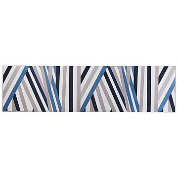 Runner Rug Multicolour Polyester 80 X 300 Cm Geometric Striped Pattern Anti-slip Bottom Modern Hallway Beliani
