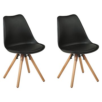 Set Of 2 Dining Chairs Black Faux Leather Seat Sleek Wooden Legs Beliani