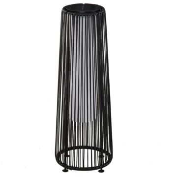 Outsunny Patio Garden Solar Powered Lights Woven Resin Wicker Lantern Auto On/off For Porch, Yard, Lawn, Courtyard, Black