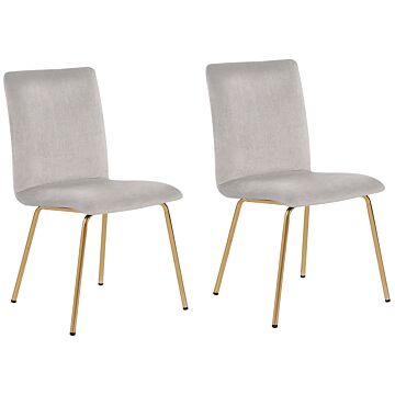 Set Of 2 Dining Chairs Grey Velvet Armless Gold Metal Legs Retro Glam Beliani