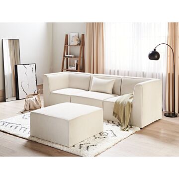 Modular Sofa Beige Corduroy With Ottoman 3 Seater Sectional Sofa Modern Design Beliani