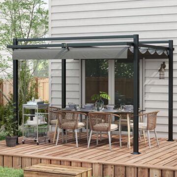 Outsunny 3 X 3(m) Retractable Pergola, Garden Gazebo Shelter With Aluminium Frame, Dark Grey