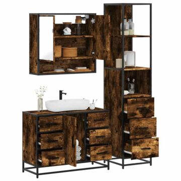 Vidaxl 3 Piece Bathroom Furniture Set Smoked Oak Engineered Wood