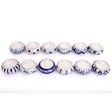 Pack Of 12 Ceramic Blue & White Crackle Tealights