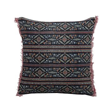 Decorative Cushion Multicolour Cotton 45 X 45 Cm Velvet Flower Motif Fringed Modern Glamour Decor Beliani