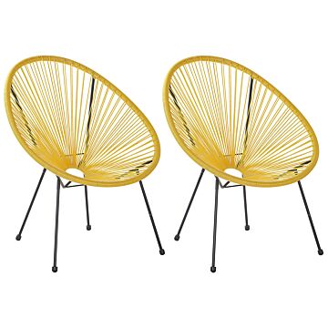 Set Of 2 Garden Chairs Yellow Pe Rattan Papasan Modern Beliani