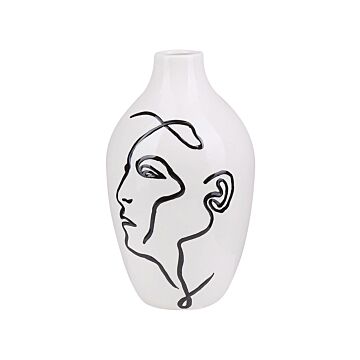 Flower Vase White Stoneware Face Motif Indoor Decoration Piece Modern Design Waterproof Beliani