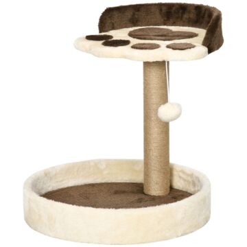 Pawhut 44cm Cat Tower With Jute Cat Scratching Post, Cat Claw Shape, Brown