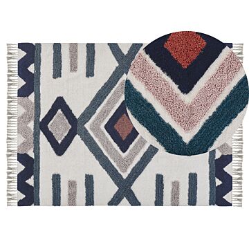 Area Rug Multicolour Cotton 140 X 200 Cm Scandinavian Pattern Handwoven Tufted Rectangular Living Room Beliani