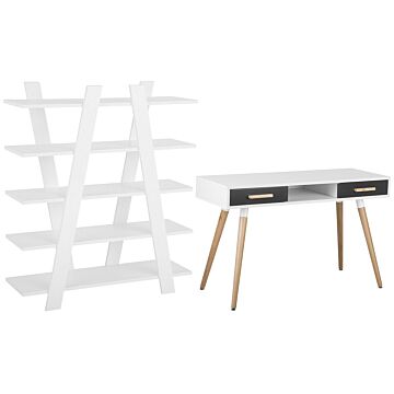 Home Office Set Grey White Engineered Wood Freestanding Shelving Unit Modern Scandinavian Study Beliani