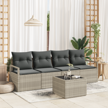 Vidaxl 5 Piece Garden Sofa Set With Cushions Light Grey Poly Rattan, Vidaxl 2-seater Garden Sofa With Storage & Cushions Grey Poly Rattan