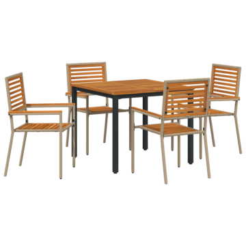 Vidaxl 5 Piece Garden Dining Set Beige Poly Rattan Acacia, Vidaxl Stacking Garden Chairs With Cushions - Set Of 2 In Beige Poly Rattan, Vidaxl Garden Table 90x90x75 Cm Solid Acacia Wood And Metal