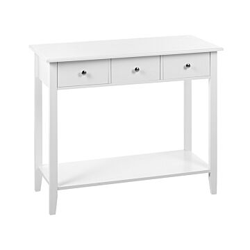 Console Table White Mdf Wooden Legs 90 X 40 X 75 Cm 3 Drawers Shelf Hallway Living Room Furniture Modern Scandinavian Style Beliani