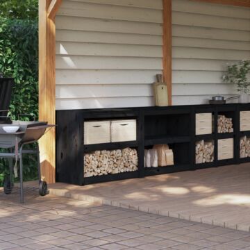 Vidaxl Outdoor Kitchen Cabinets 2 Pcs Black Solid Wood Pine