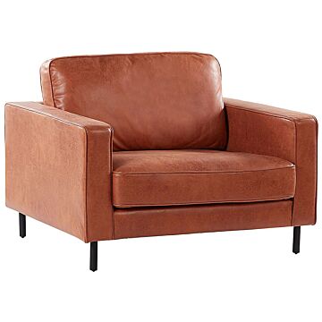 Armchair Gold Brown Faux Leather Retro Living Room Accent Chair Black Legs Track Arm Beliani