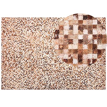 Area Rug Brown Cowhide Leather 160 X 230 Cm Patchwork Handcrafted Modern Boho Beliani