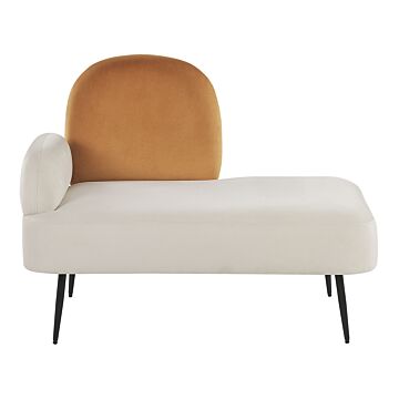 Chaise Lounge White And Orange Velvet Fabric Left Hand Single Chaise Minimalistic Design Beliani