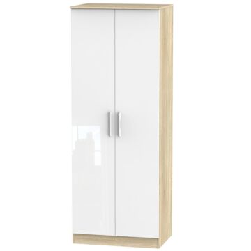 Contrast Tall Double Hanging Wardrobe In White & Bardolino Oak