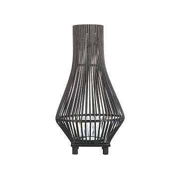 Candle Lantern Black Bamboo Wood 38 Cm With Glass Floor Candle Holder Boho Style Indoor Beliani